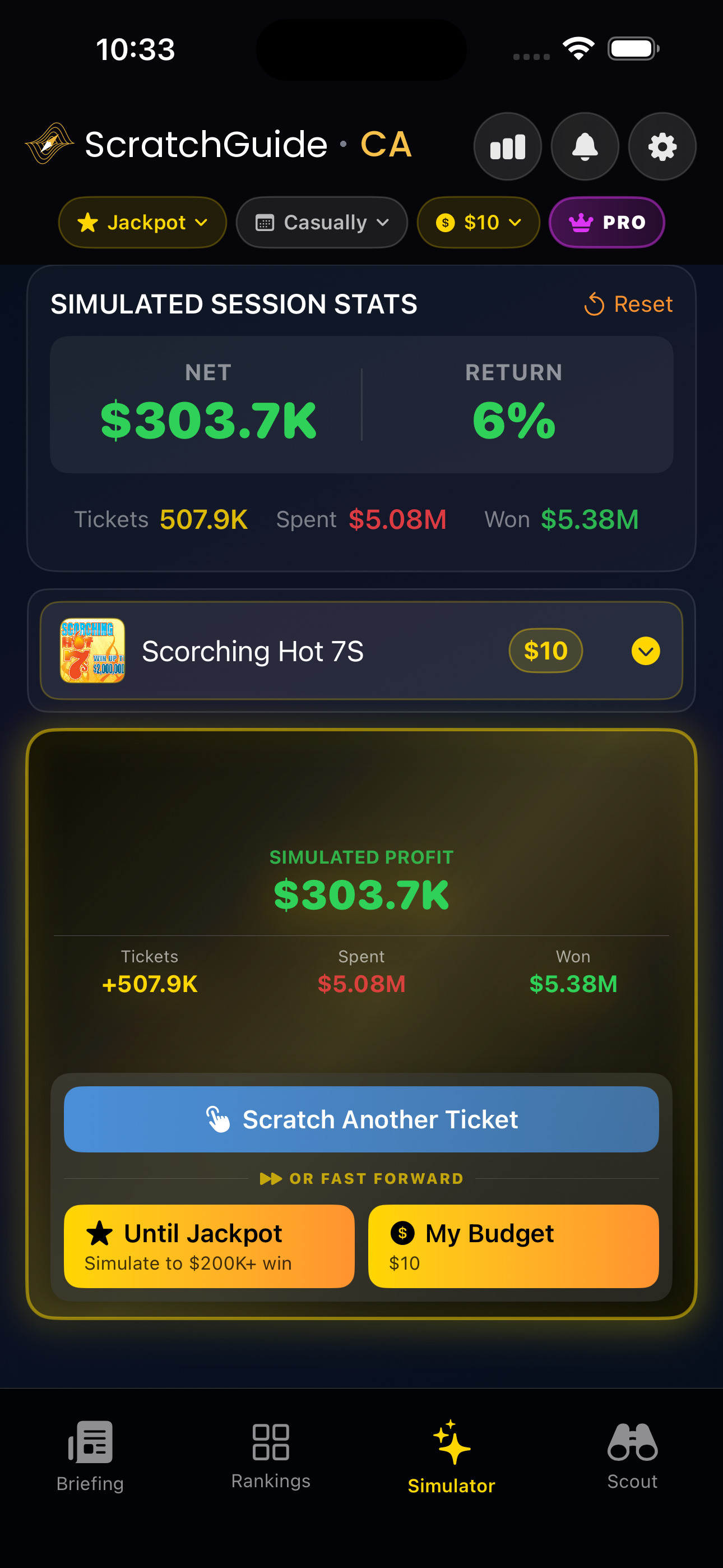 Until Jackpot mode — see how many tickets it takes to hit the top prize